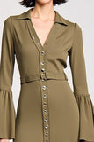 Mousseline de soie olive Une ligne col V Robe d’invité de mariage