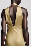 Dos nu doré Satin Une ligne Robe d’invité de mariage