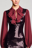 Robe d’invitée de mariée fourreau à paillettes noires scintillantes