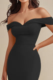 Robe de soirée sirène en mousseline de soie noire à épaules dénudées