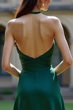 Robe de soirée en satin A Line vert foncé avec fente