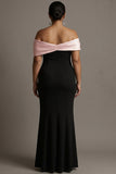 Robe de soirée longue grande taille en satin satin noir et rose