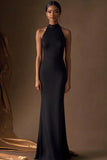 Robe de soirée longue fourreau dos nu en satin noir