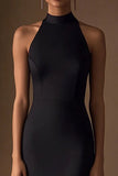 Robe de soirée longue fourreau dos nu en satin noir