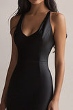 Robe de soirée sirène noire à col rond avec fente