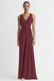 Robe de soirée longue en satin à col en V rose