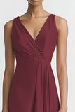 Robe de soirée longue en satin à col en V rose
