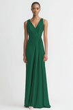 Robe de soirée longue en satin à col en V rose