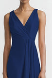 Robe de soirée longue en satin à col en V rose
