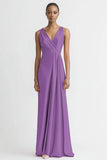 Robe de soirée longue en satin à col en V rose