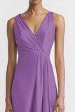 Robe de soirée longue en satin à col en V rose