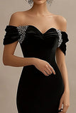 Robe de soirée sirène noire à épaules dénudées avec perles