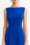 Robe de soirée bleu roi à col bateau trapèze