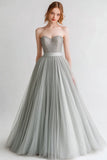 Robe de soirée en tulle une ligne sans bretelles grise