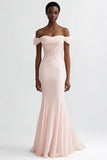 Robe de soirée à appliques roses sirène à épaules dénudées