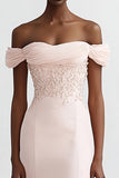 Robe de soirée à appliques roses sirène à épaules dénudées