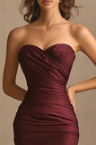 Robe de soirée longue froncée Sweetheart bordeaux