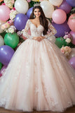 Robe de bal champagne à épaules dénudées Robe Quinceanera appliquée
