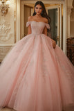 Robe de bal à épaules dénudées Robe Quinceanera perlée rose