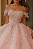 Robe de bal à épaules dénudées Robe Quinceanera perlée rose