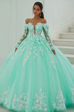 Robe de bal à épaules dénudées vert menthe Applique Quinceanera Dress