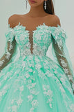 Robe de bal à épaules dénudées vert menthe Applique Quinceanera Dress