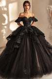 Robe de bal à épaules dénudées Robe Quinceanera en dentelle noire