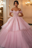 Robe de bal princesse épaule dénudée dentelle rose Quinceanera Robe
