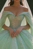 Robe de bal à paillettes à épaules dénudées Robe Quinceanera à paillettes vert clair