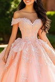 Robe de bal rose à épaules dénudées Quinceanera