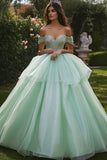 Robe de bal à paillettes à épaules dénudées Robe Quinceanera vert menthe