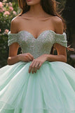 Robe de bal à paillettes à épaules dénudées Robe Quinceanera vert menthe