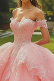 Robe de bal rose princesse à épaules dénudées Quinceanera