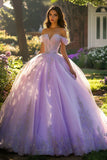 Robe de bal à épaules dénudées Robe Quinceanera lilas appliquée