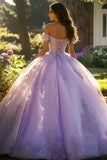 Robe de bal à épaules dénudées Robe Quinceanera lilas appliquée