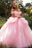 Robe de bal princesse épaule dénudée Robe Quinceanera rose à volants