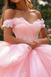 Robe de bal princesse épaule dénudée Robe Quinceanera rose à volants