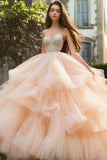 Robe de bal bustier champagne à volants Quinceanera