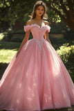 Princesse Épaule Dénudée Robe de bal Quinceanera rose