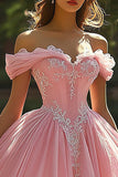 Princesse Épaule Dénudée Robe de bal Quinceanera rose