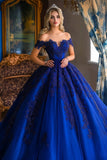 Robe de bal à épaules dénudées à appliques Robe Quinceanera bleu royal