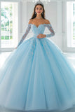 Robe de bal à appliques à épaules dénudées Robe Quinceanera bleu ciel