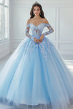 Robe de bal à épaules dénudées Robe Quinceanera en dentelle bleu ciel