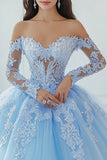 Robe de bal à épaules dénudées Robe Quinceanera en dentelle bleu ciel