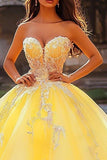 Robe de bal bustier jaune appliqué Quinceanera Dress