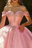 Robe de bal rose à épaules dénudées Robe princesse Quinceanera