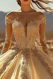 Robe de bal à épaules dénudées en dentelle dorée Quinceanera