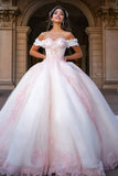 Robe de bal blanche et rose princesse tulle longue quinceanera robe avec appliques