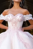 Robe de bal blanche et rose princesse tulle longue quinceanera robe avec appliques