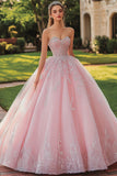 Princesse rose Robe longue en tulle Quinceanera avec dentelle